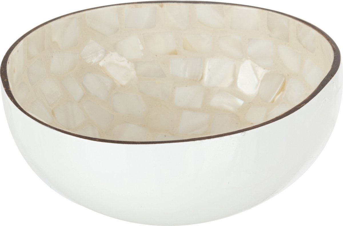 J-Line Half coconut bamboo sphere D13x6.5cm - Set of 2 - White/Brown