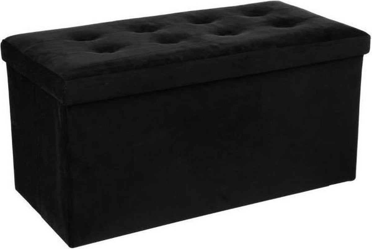 Lysandre dubbel opvouwbare fluwelen poef - Zwart - L 75,7 x D 37,5 x H 38 cm