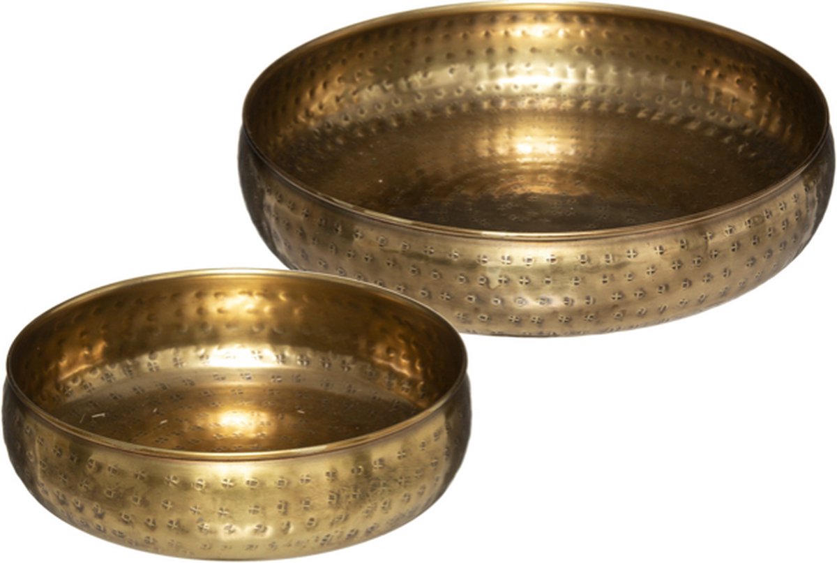Bowls set of 2 pieces gold-colored decorated metal d. 30.5cm and 20cm