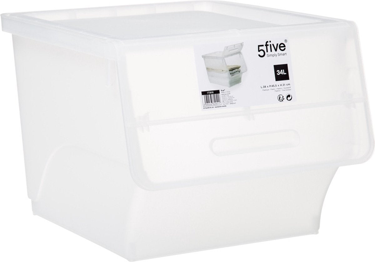 5Five Couvercle avant de boîte de rangement empilable - Transparent - Empilable - Grand - 34 litres