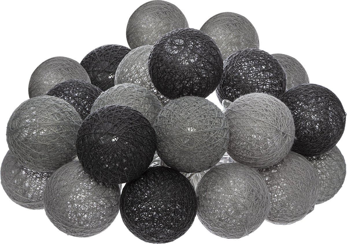 Atmosphera LED Lichtslinger katoen - Cotton Ball - 20 Ballen - Ø6cm - Grijs