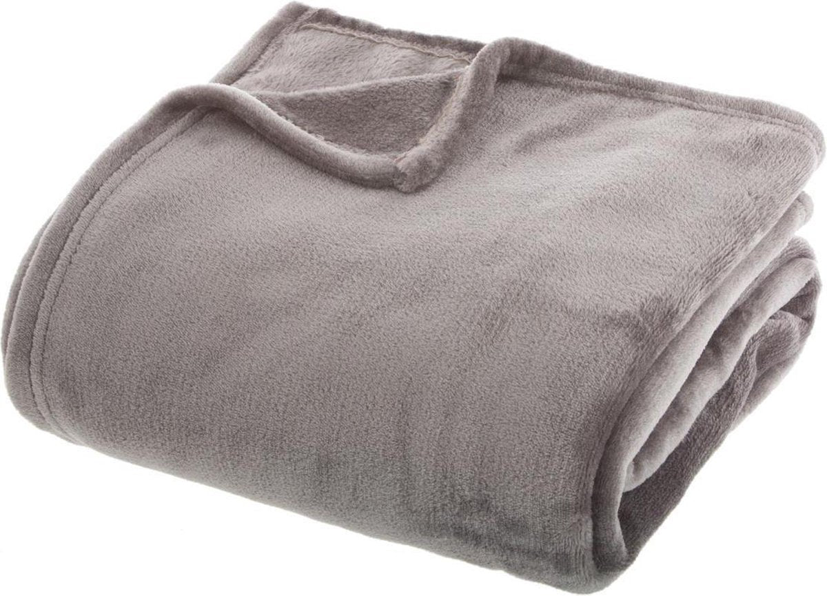 Atmosphera Plaid effen flanel fleece deken - 180x230 cm - Lichtgrijs