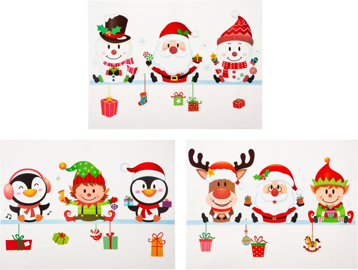 Lot de 3 autocollants de fenêtre de Noël - Noël - Décoration de fenêtre - Décoration de fête - Autocollant de fenêtre - Père Noël - Bonhomme de neige