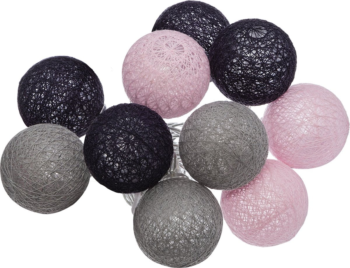 Atmosphera LED Lichtslinger - Batterijen niet inbegrepen - 10 ballen - o6cm - Grijs/Taupe/Paars OF Grijs