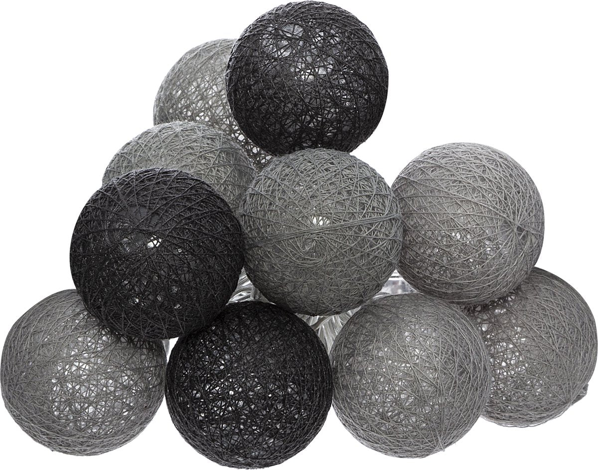 Atmosphera LED Lichtslinger - Batterijen niet inbegrepen - 10 ballen - o6cm - Grijs/Taupe/Paars OF Grijs
