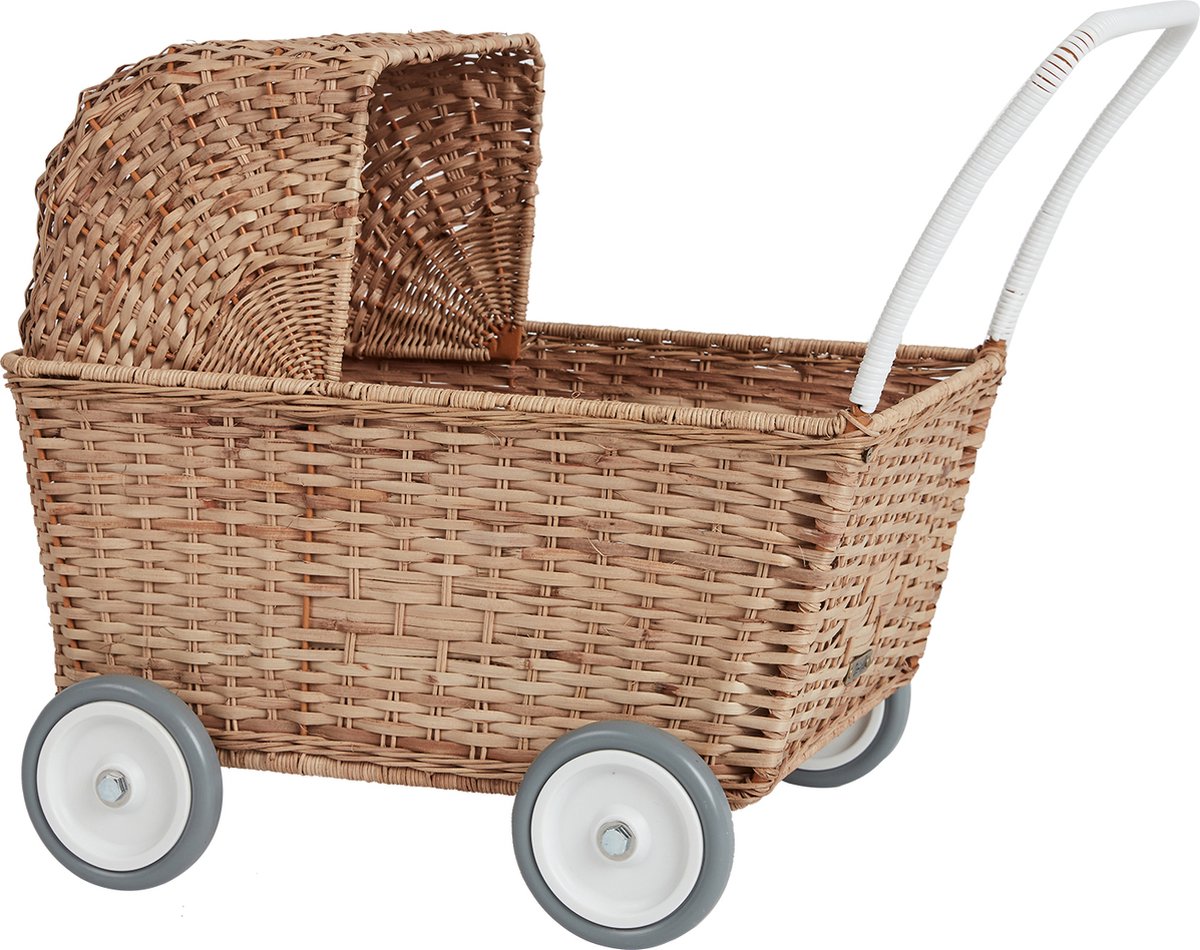 Olli Ella - Rotan Strolley Natural - Kinderwagen - Poppenwagen - Buggy - Wandelwagen - Trolley