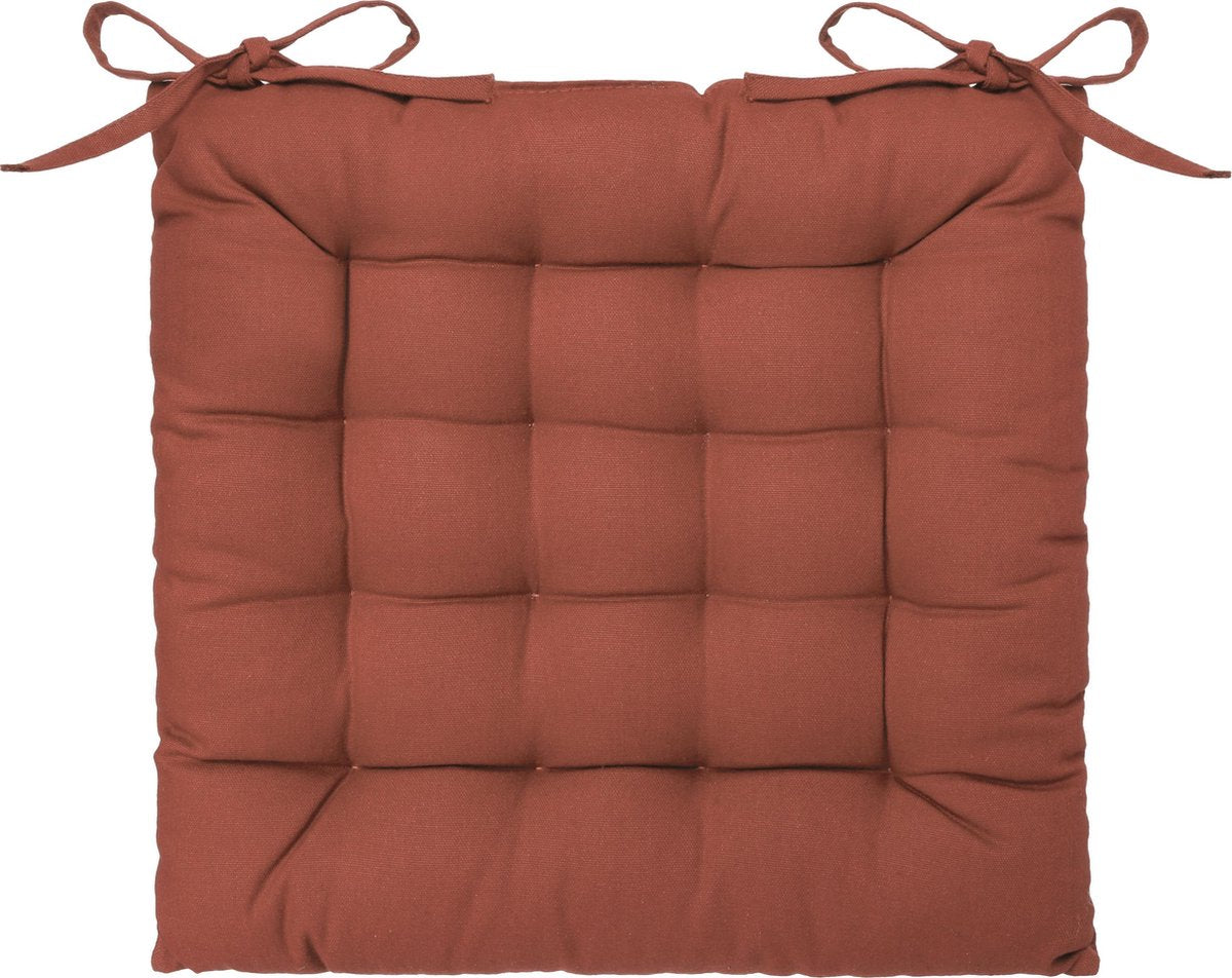 Atmosphera Coussin de chaise Loria 38 x 38 cm - Avec 2 rubans - 100% coton - Terra