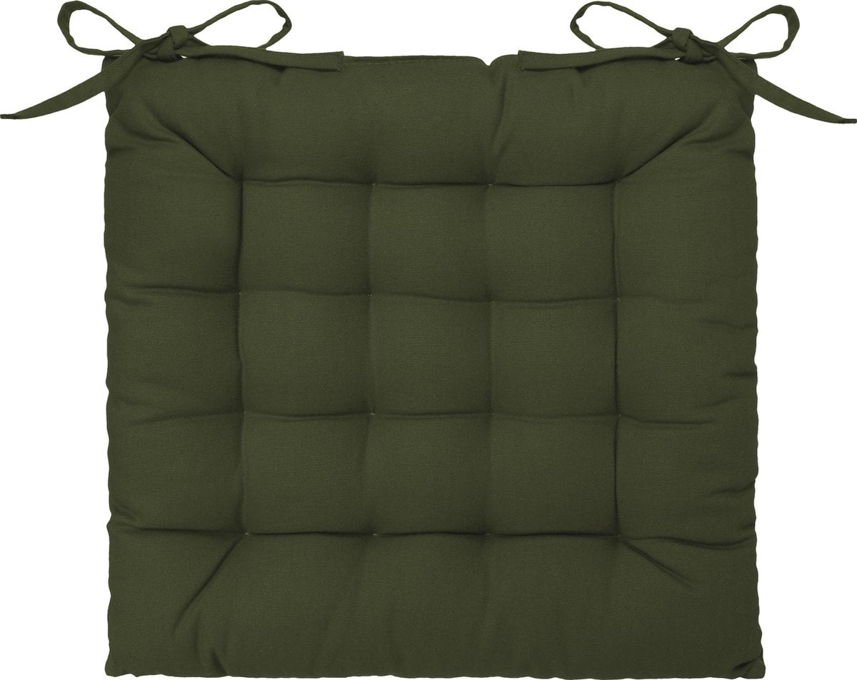 Atmosphera Coussin de chaise Loria 38 x 38 cm - Avec 2 rubans - 100% coton - Kaki