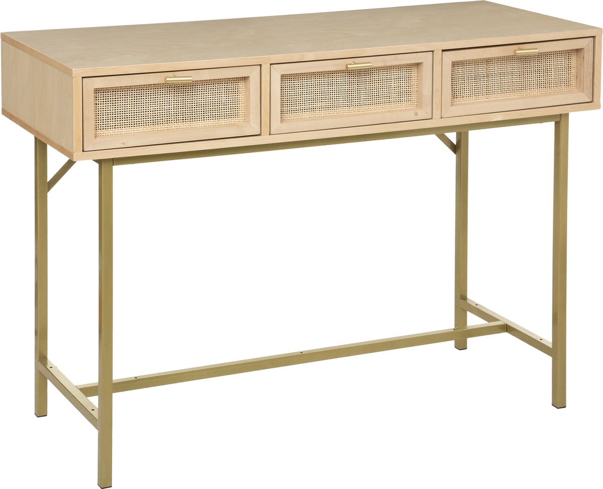BEAU Table console 3L Adeva bouleau/rotin - L110xP40xH80cm - Beige
