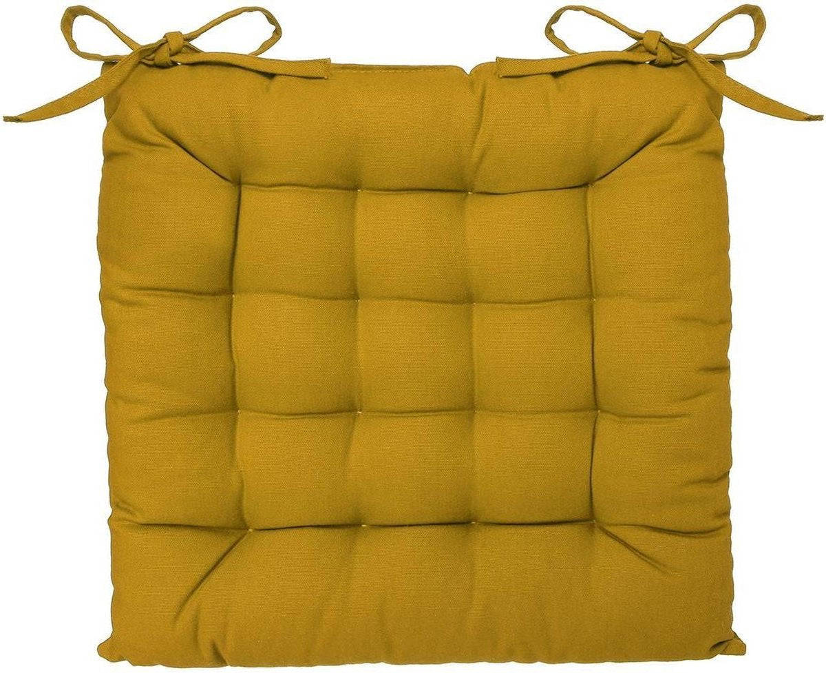 Atmosphera Stoelkussen Loria 38 x 38 cm - Met 2 lintjes - 100% katoen - Oker
