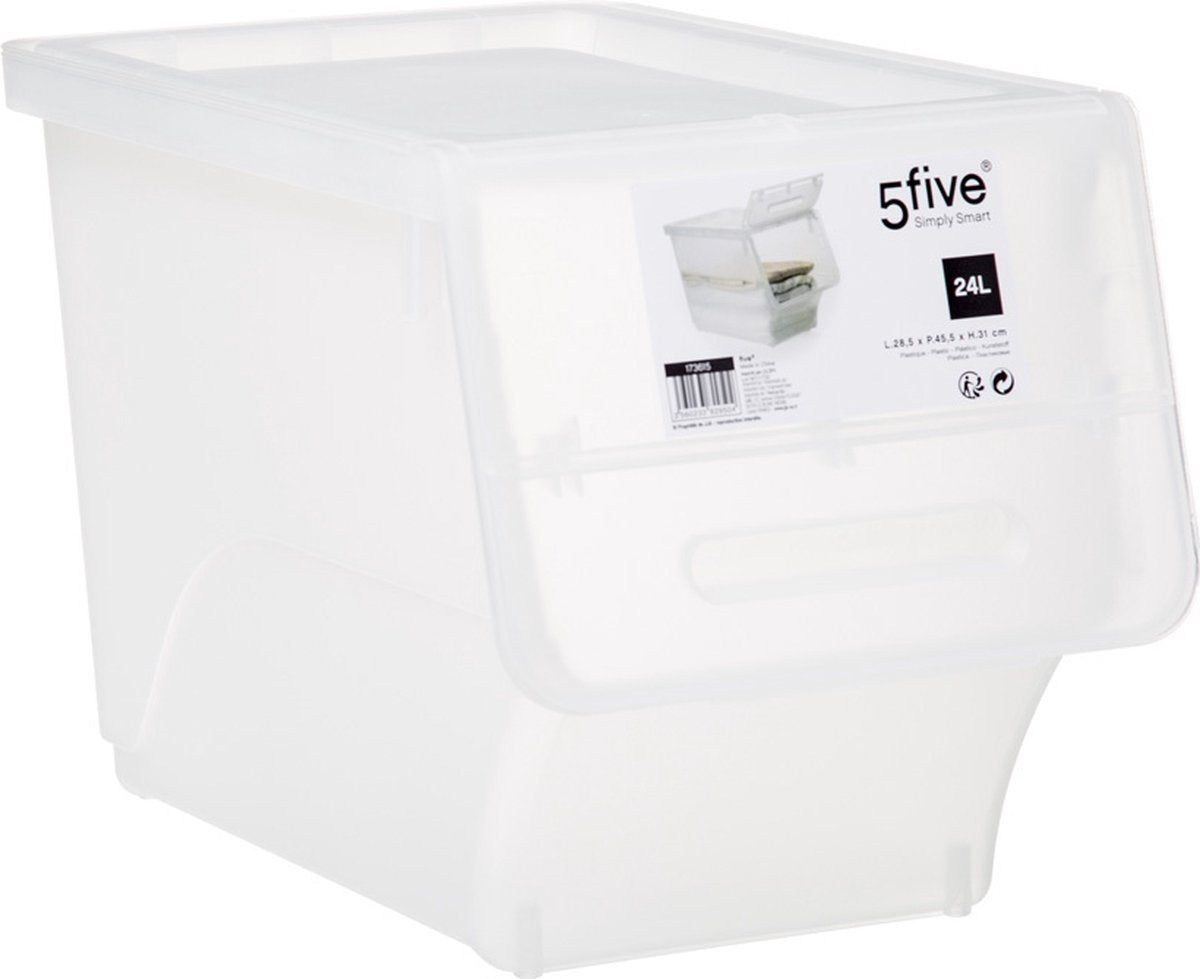 5Five Couvercle avant de boîte de rangement empilable - Transparent - Empilable - Petit - 24 litres