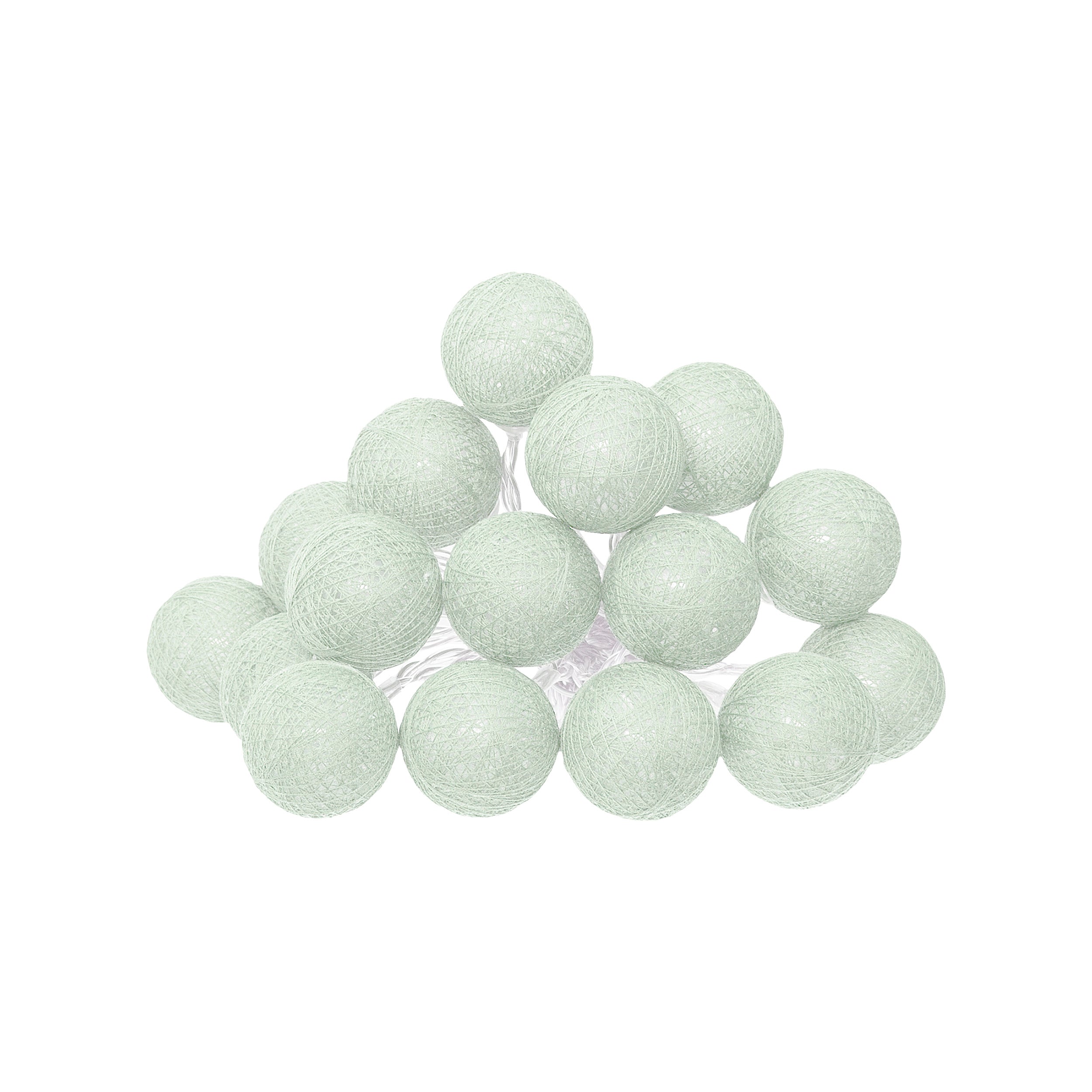 Atmosphera LED Lichtslinger Land balletjes Celadon groen- Lichtslingers katoen - Cotton ball - 16 Ballen - Dia 3.5 cm - Guirlande