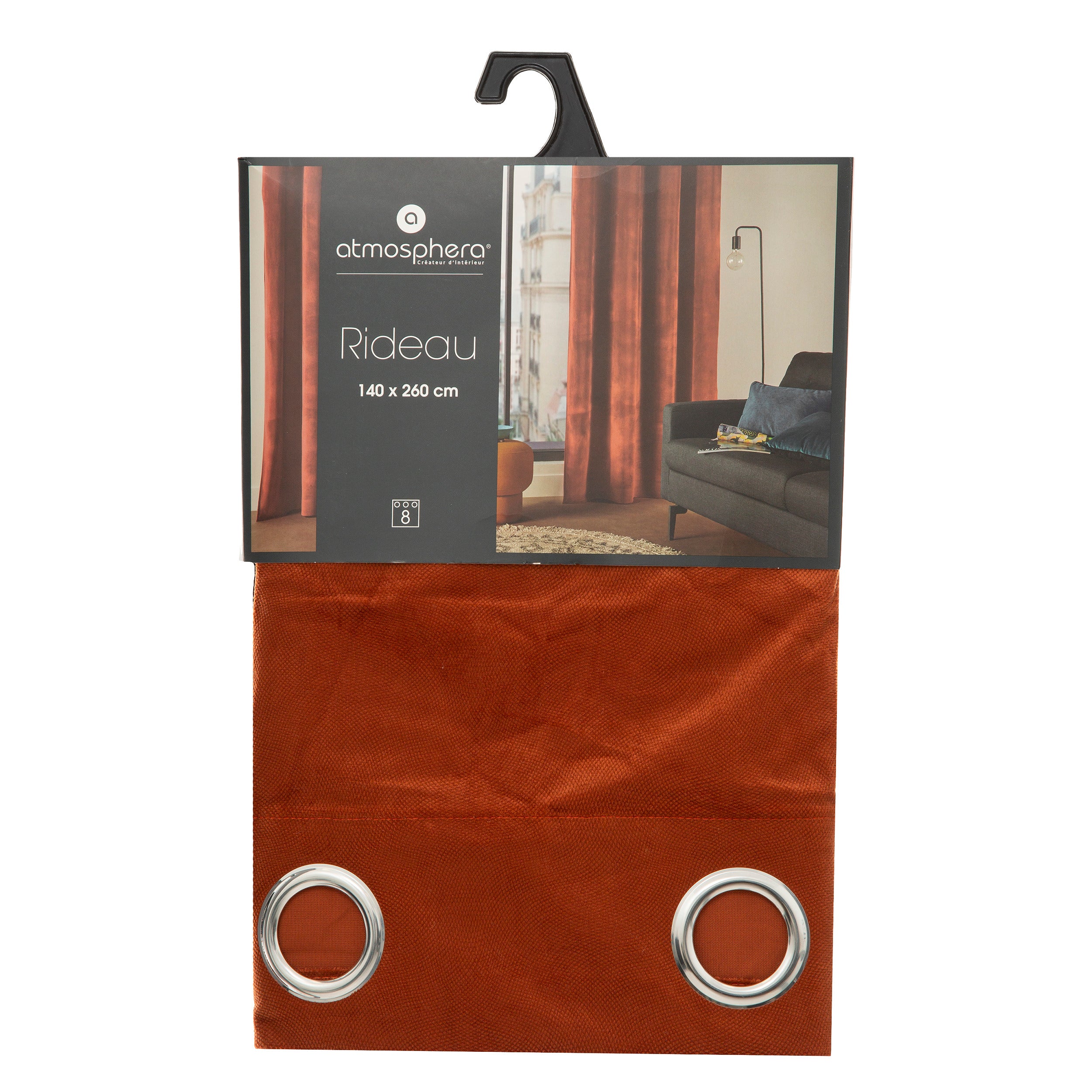 Atmosphera Lilou gordijn 140 x 260 cm - Kant en klaar met ringen - Gordijn raambekleding - Terracotta