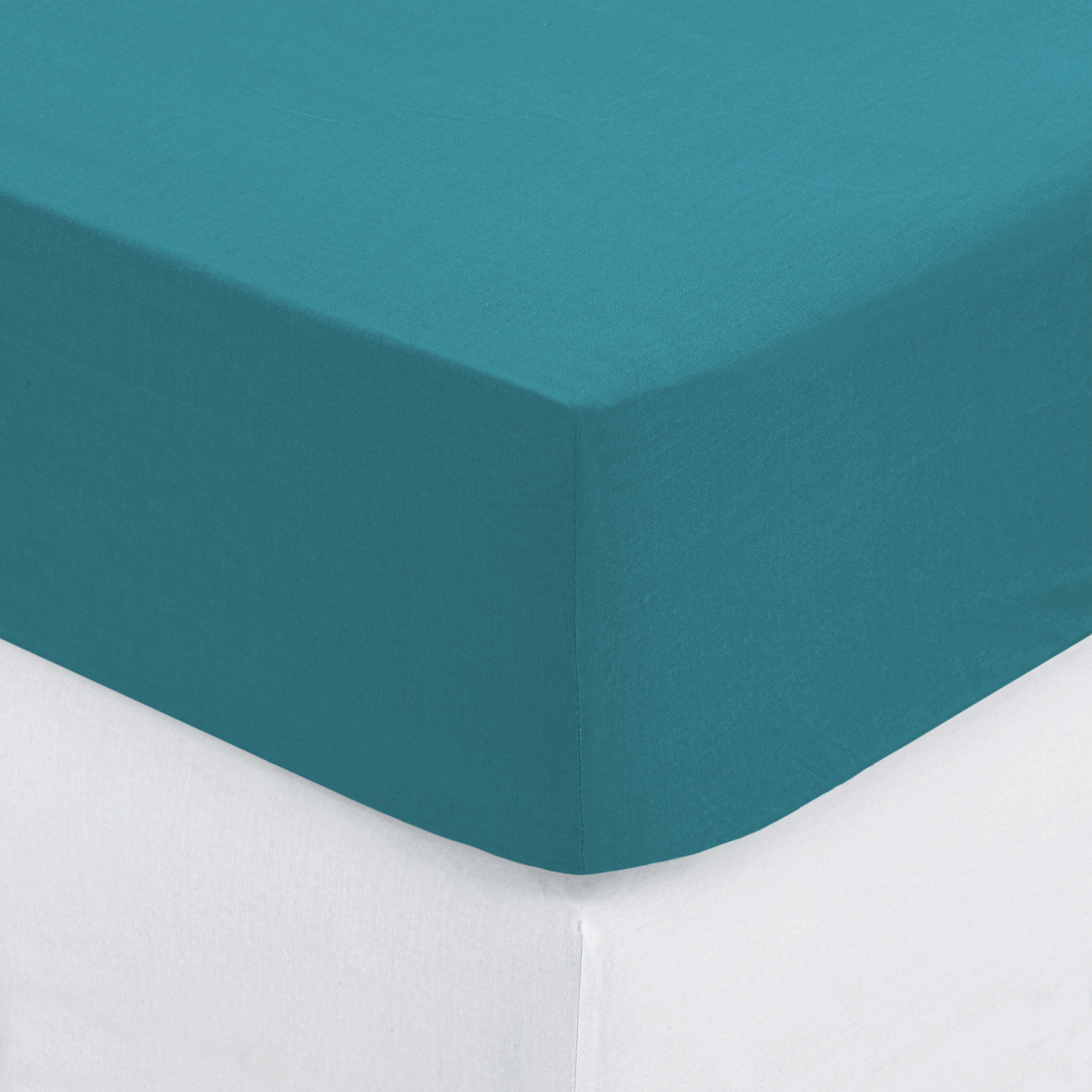 Drap housse Atmosphera coton 160x200cm - Turquoise
