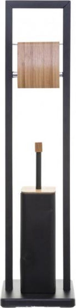 5Five Porte-rouleau papier toilette sur pied en métal avec bambou + brosse WC - Noir