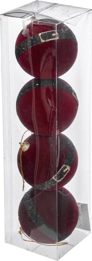 Kerst - Kerstballen - Set van 8 - Rood met zwarte riem - Voor in de kerstboom