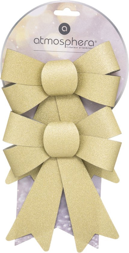 Kerst - 6 Glitter strikken - Kerstdecoratie - Kerstboomdecoratie - Goud - 14x18cm - Strikjes