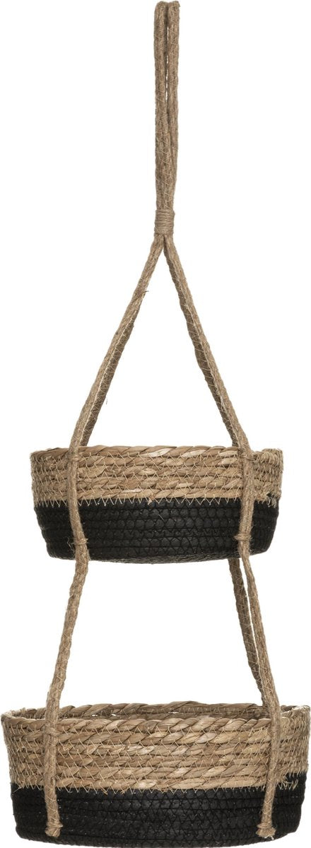Atmosphera Plantenhanger Cuba Bruin/Zwart | Hangende mand | 2 lagen| Planten-houder / Hang-plant | Planten Accessoires | Hangmand Jute