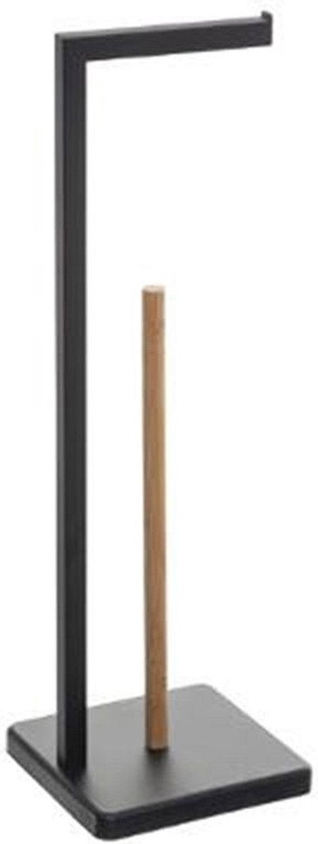 5Five Toilet roll holder standing metal with bamboo + Spare roll holder - Black