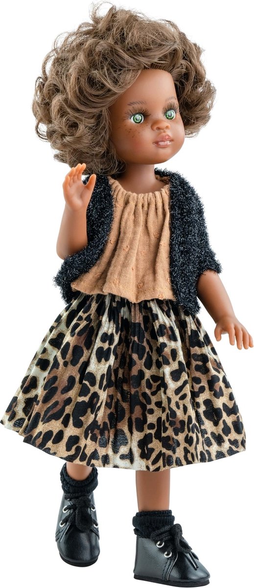Paola Reina Pop Amigas Articulada Nora - Fille brune aux cheveux bruns courts et bouclés, aux yeux verts et aux taches de rousseur (32 cm)