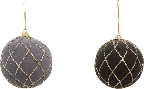 Noël - Boules de Noël - Lot de 8 - Gris - Velours - Décoration de Noël - Pour le sapin de Noël