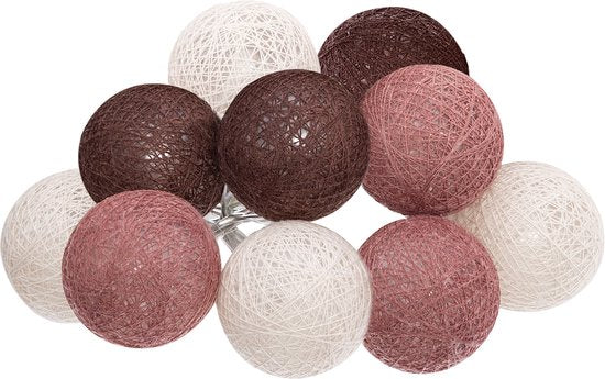 Atmosphera LED Lichtslinger - Batterijen niet inbegrepen - 10 ballen - Ø6cm - Roze/Nude/Bordeaux