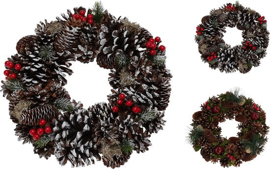 Noël - Couronne de Noël - Couronne - Pommes de Pin - D33cm - 2 Designs
