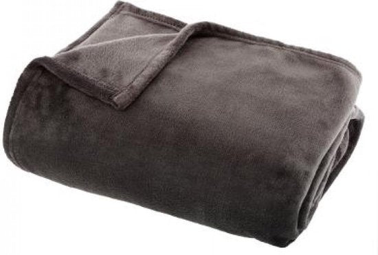 Atmosphera Plaid effen flanel fleece deken - 180x230 cm - Donkergrijs