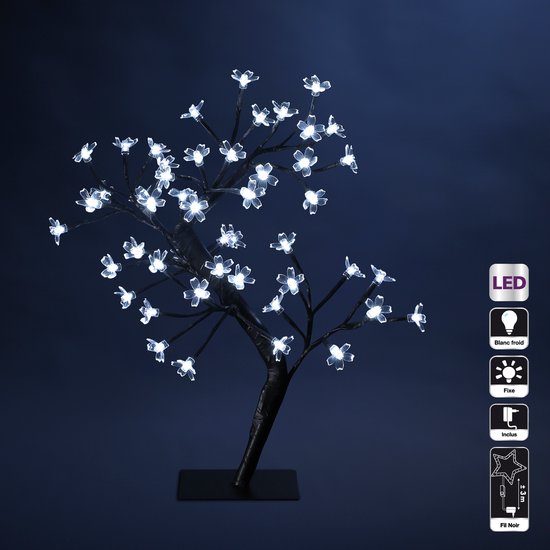 Noël - Sapin de Noël - Eclairage décoratif - Prunus - Blanc - H45cm - Lumineux