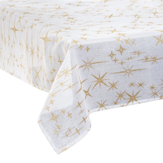 Tablecloth white with gold stars 140 x 360 cm - Party decoration item - Christmas - Christmas tablecloth