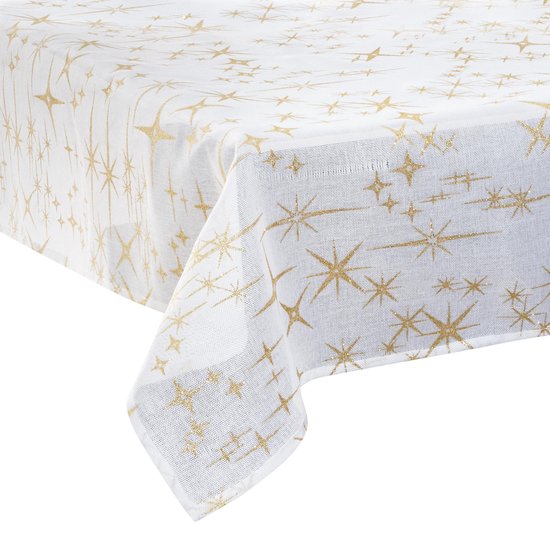Tablecloth white with gold stars 140 x 240 cm - Party decoration item - Christmas - Christmas tablecloth