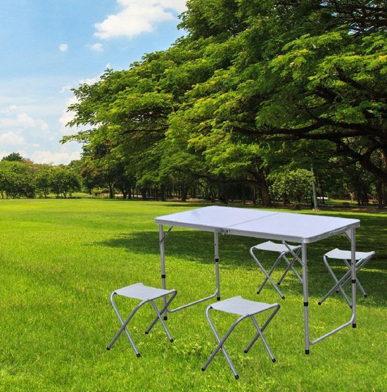 Campingtafel met vier krukjes extra licht aluminium inklapbaar