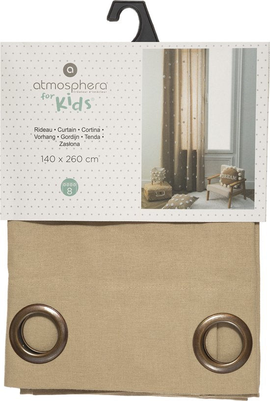 Rideau enfant avec boules de coton - Beige - Coton - Rideau - 140 x 260 CM