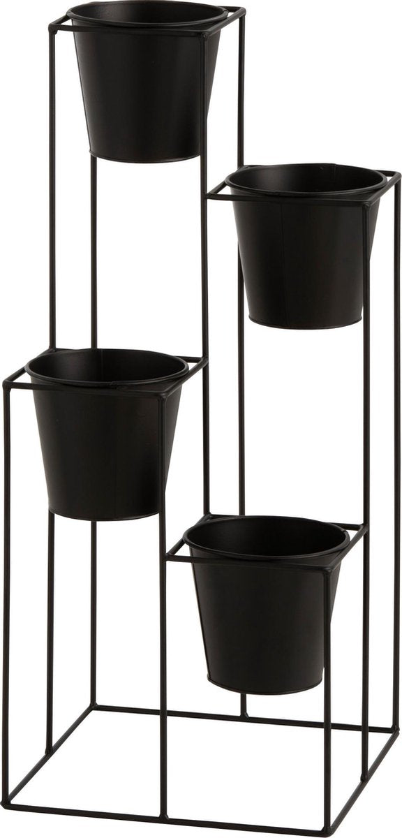 J-Line Rek bloempothouder S 31x31x70cm - 4 potten - Zwart