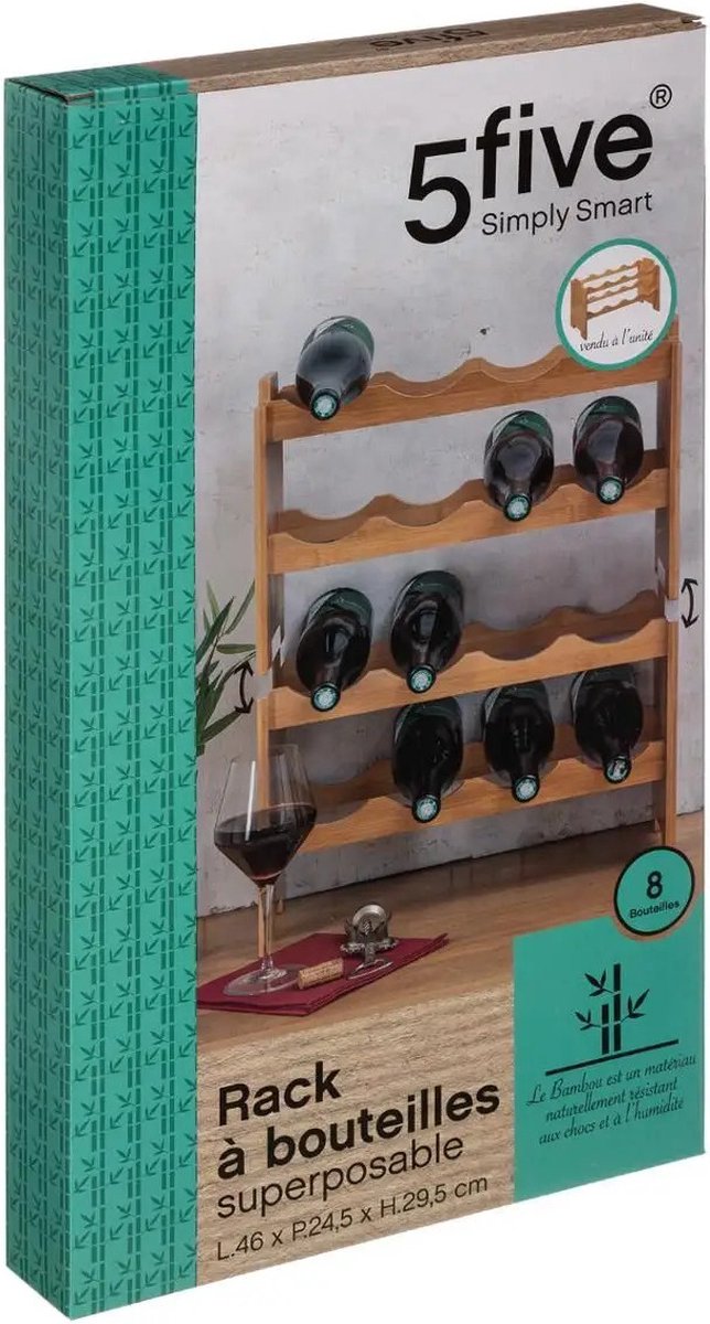 Casier à bouteilles/casier à vin empilable en bambou pour 8 bouteilles 46 x 24,5 x 29,5 cm - Porte-bouteille de vin