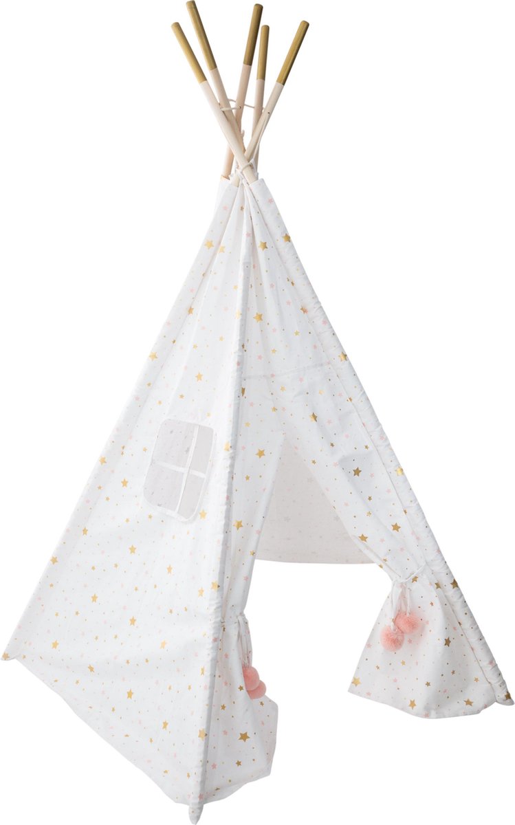 Atmosphera Kids Tipi tipi wigwam white with gold and pink stars - Play tent - Height 160 cm - Cotton