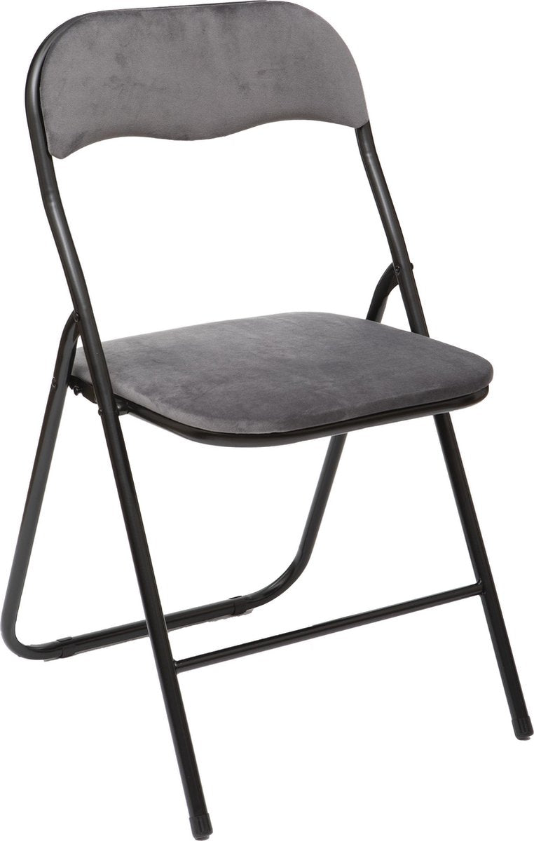 Atmosphera Chaise pliante avec assise et dossier rembourrés en velours - Gris