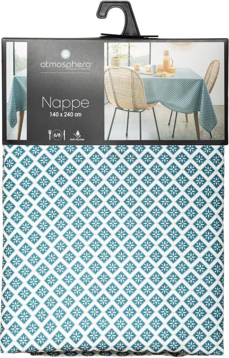 Atmosphera Tablecloth tikal anti stain - 140 x 240 cm - Blue - Anti stains