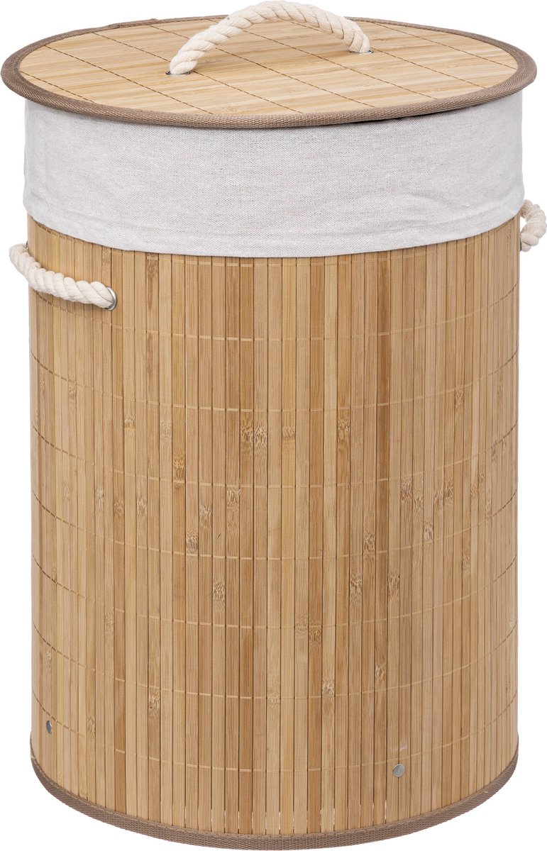 Panier à linge rond 5Five avec couvercle et poignées - Bambou - 48 litres