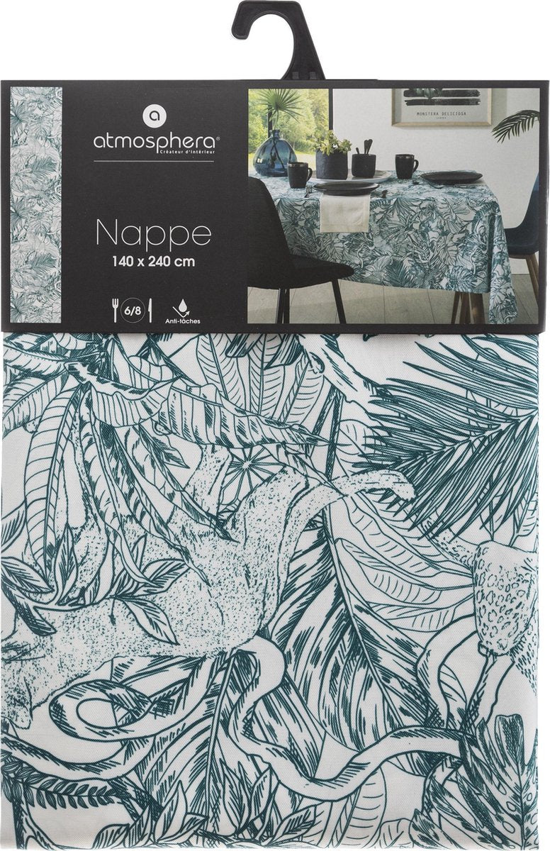 Atmosphera Tafelkleed Jungle anti vlek - 140 x 240 cm - Blauw - Anti vlekken