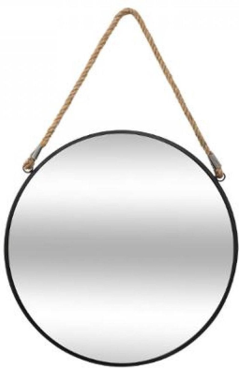 Miroir rond - Miroir en métal avec cordon - noir - diamètre 55 cm
