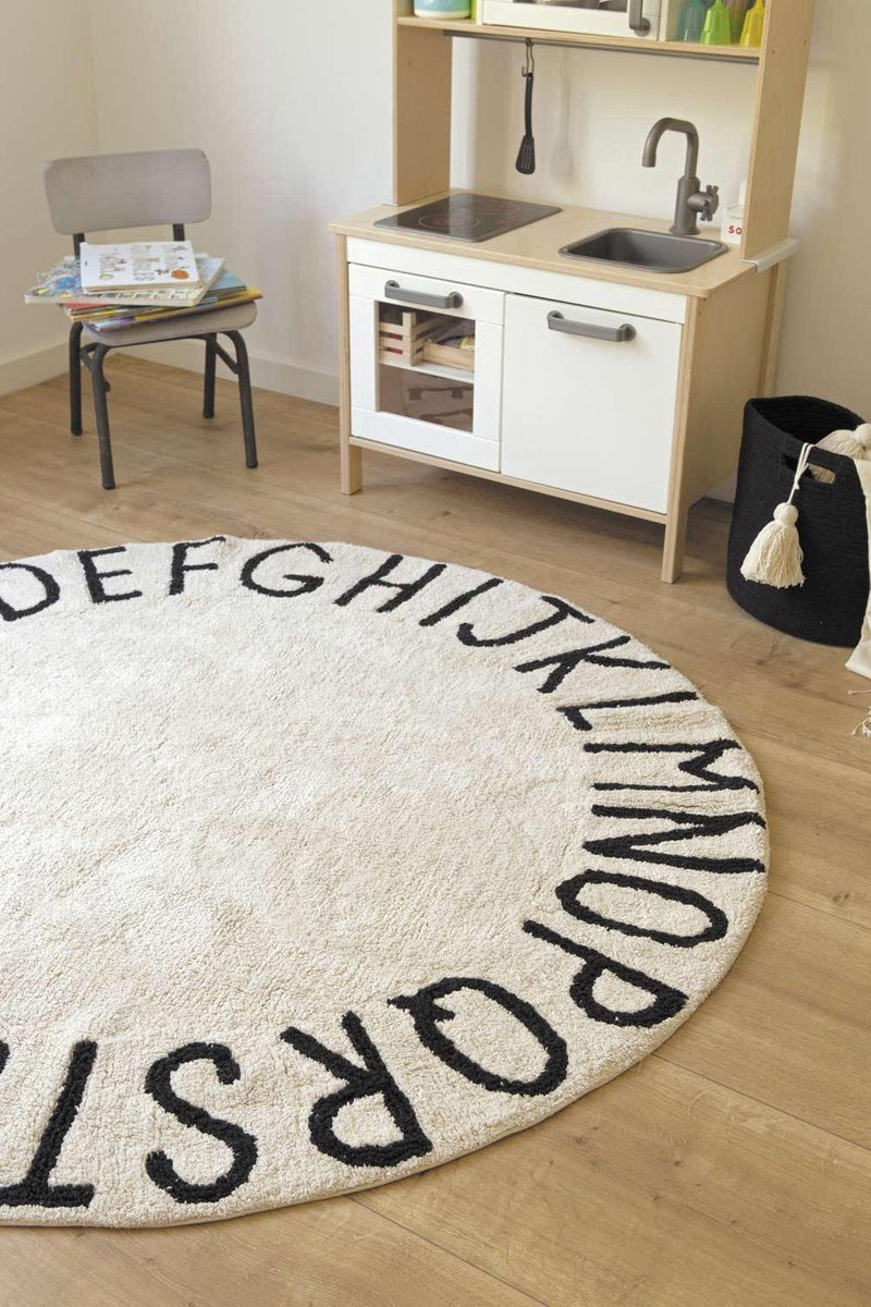 Lorena Canals Wasbaar katoen vloerkleed - ABC Natural Black - o150cm