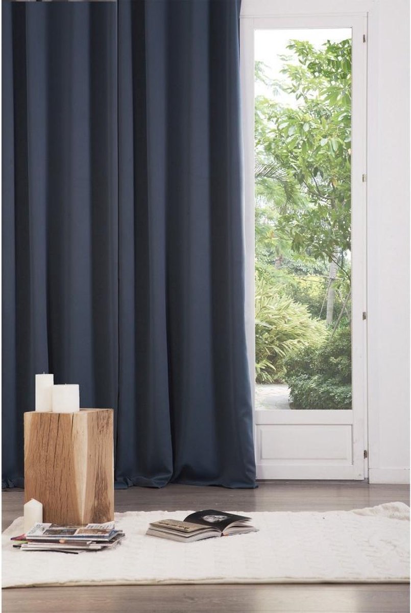 Atmosphera set van 2 Blauwe verduisteringsgordijnen 135x240cm - Kant en klaar met ringen - Gordijn raambekleding - 2 stuks blauw