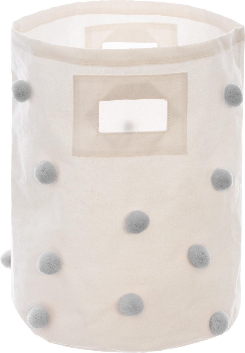 Atmosphera Kids Panier à linge pompon gris - Sac à linge jouet/Panier de rangement Chambre d'enfant - Panier de rangement enfant - Panier à linge Pop Up - Panier de rangement conteneur - Sac de rangement - Panier à linge pour chambre d'enfant - Pompons