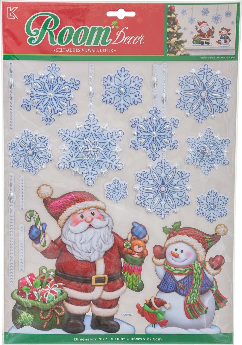 Lot de 2 stickers fenêtre Noël - Sticker fenêtre Noël - Bonhomme de neige - Père Noël - Etoile de Noël - En relief - 27X35 cm