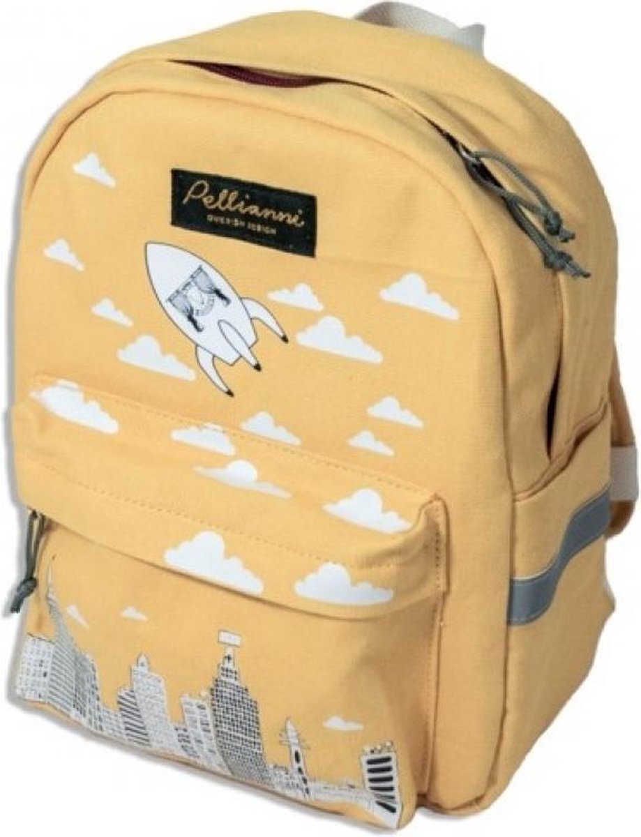 Pellianni : SAC À DOS JAUNE 28x23x10cm, environ 6,5l, toile de coton écologique et végétalienne, design suédois, 18 mois+