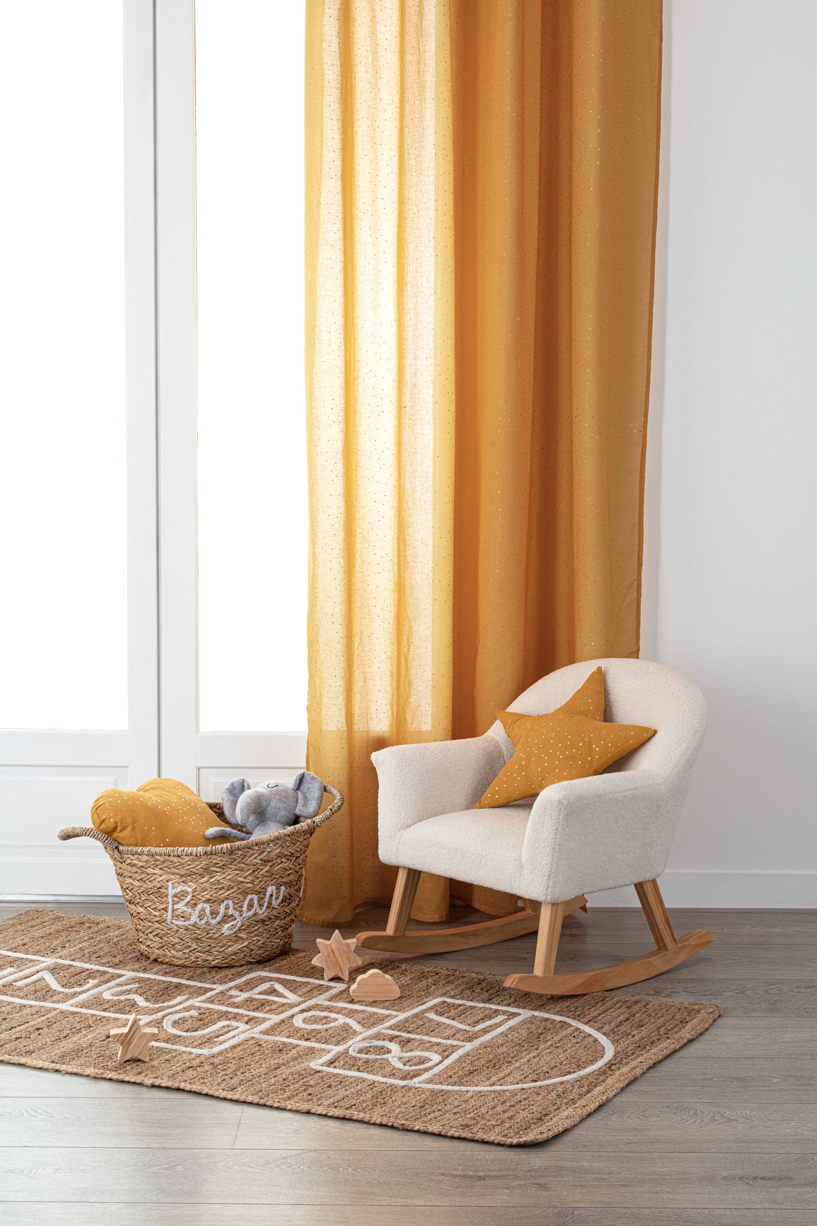 Rideau Atmosphera Berlingot 140x250cm - Prêt à poser avec anneaux - Ocre et Doré