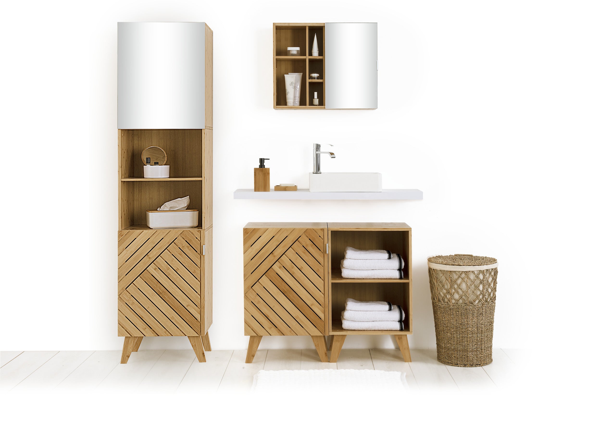 5Five Bamboe Modern Badkamerkast met modulaire spiegel deur - Ideaal voor elke ruimte, groot of klein