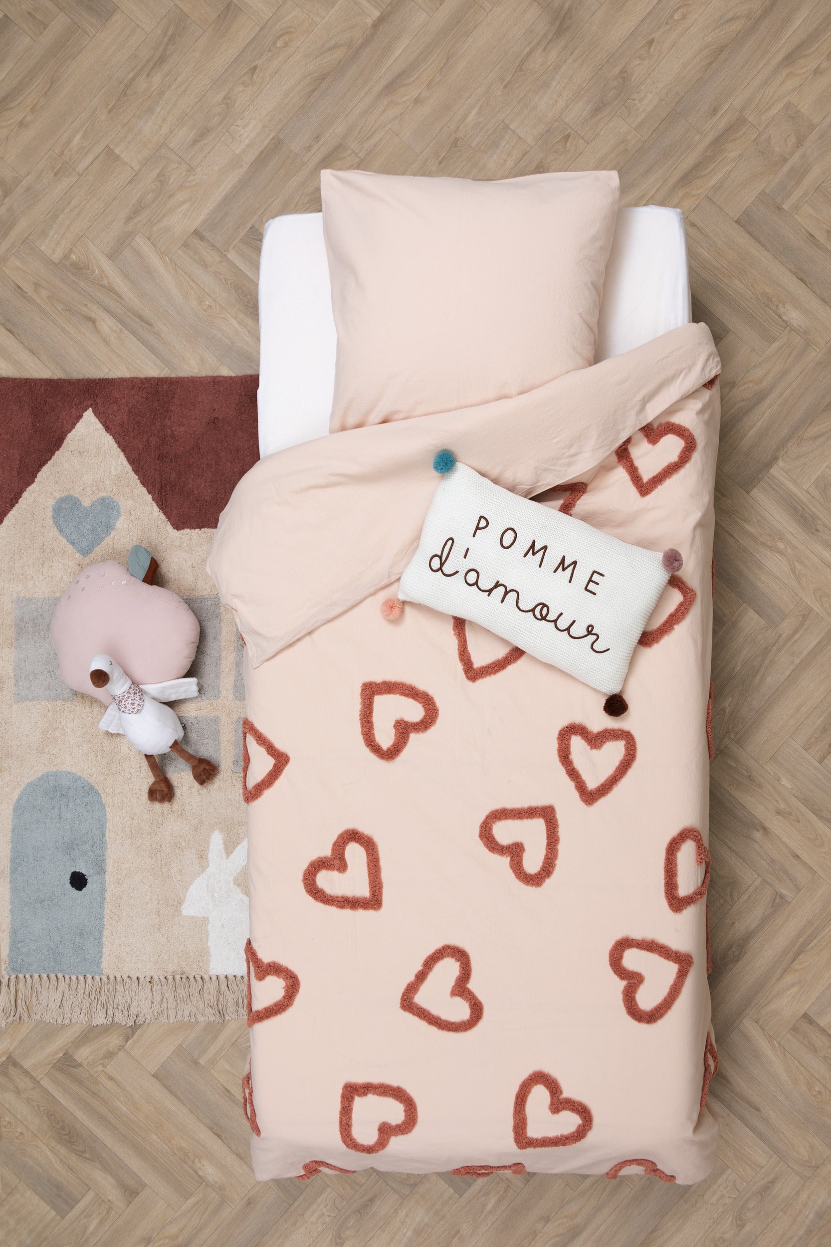 Atmosphera Kids Parure de couette et 1 taie d'oreiller 140x200cm/65x65cm Coeur