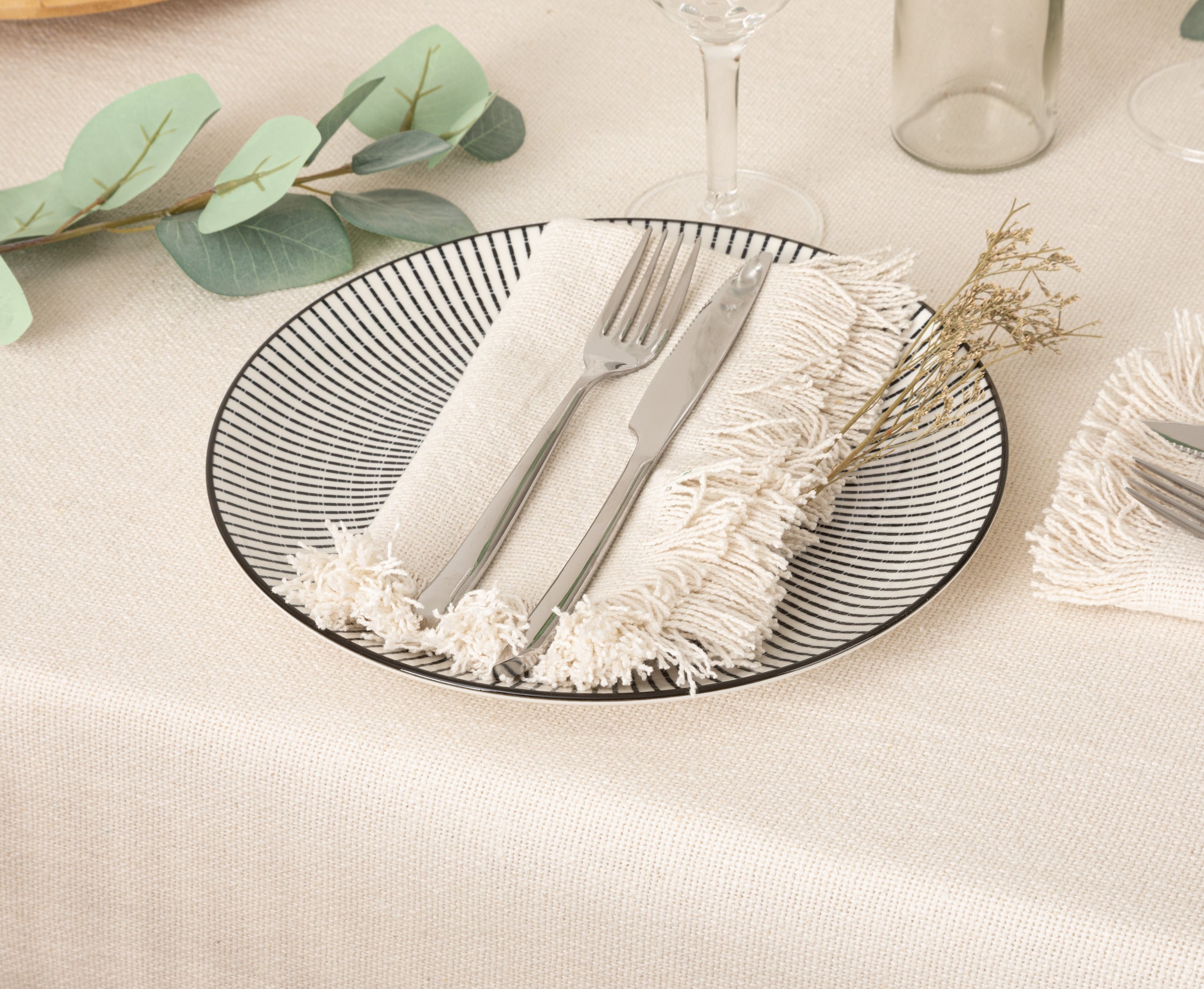 Atmosphera Maha servetten set van 2 - Katoen - Wit - 40 x 40 cm